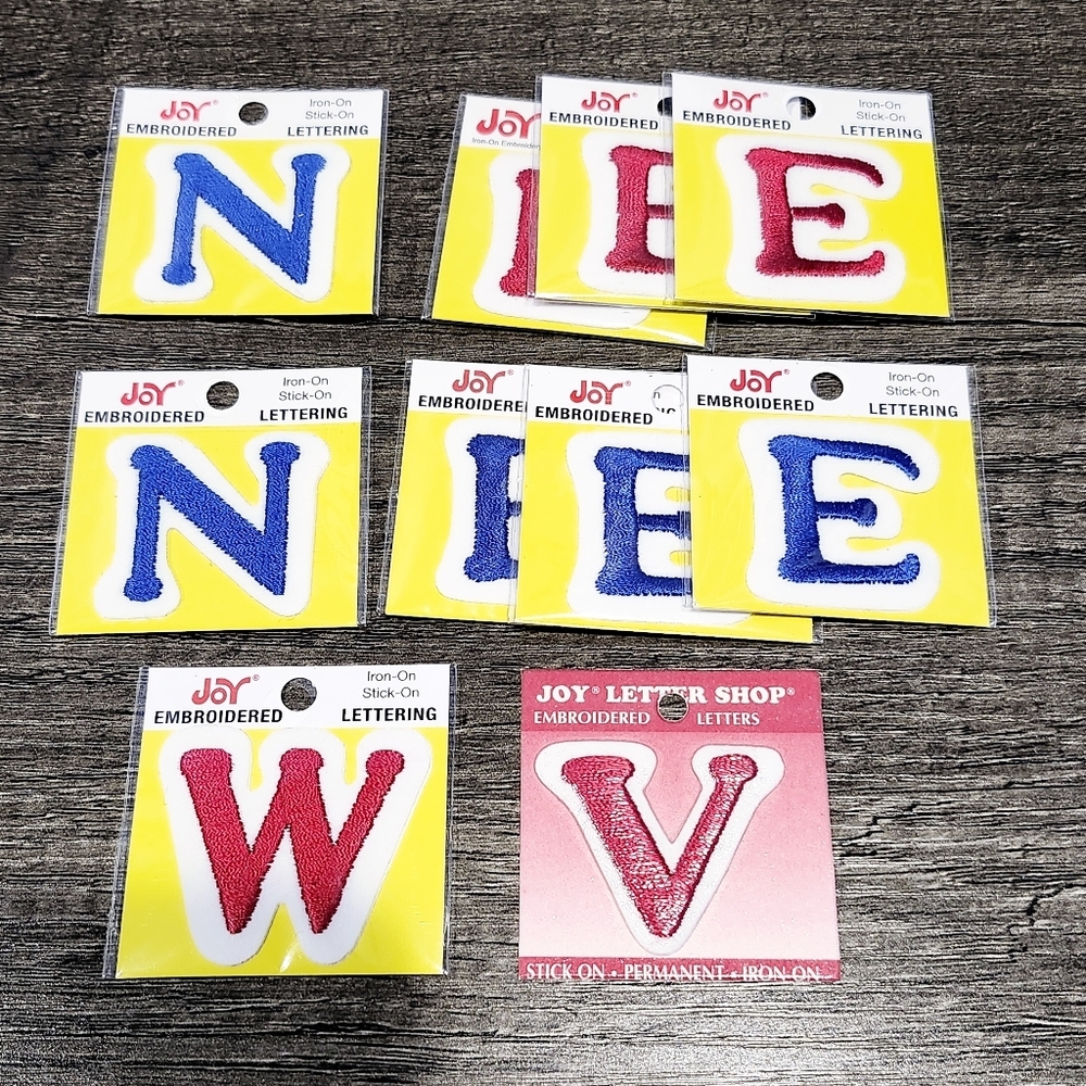 Set Of 10 Embroidered Letter Patches 1½" Tall W,V,N,E Red Blue